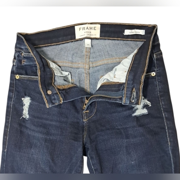 Frame Le High Skinny Distressed Destroyed Raw Hem Jeans Size 24 - Picture 7 of 16